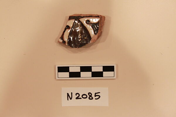 Ceramic Fragment, Earthenware; white slipped, slip-painted in dark brown under a colorless glaze 