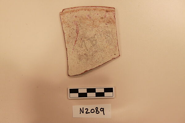 Ceramic Fragment, Earthenware; white slipped, slip-painted under a colorless glaze and incised