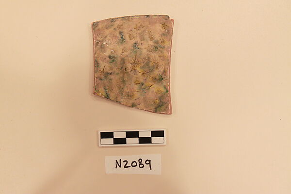 Ceramic Fragment, Earthenware; white slipped, slip-painted under a colorless glaze and incised 