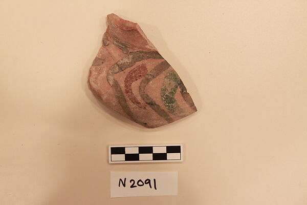 Ceramic Fragment, Earthenware; slip-painted under colorless glaze 