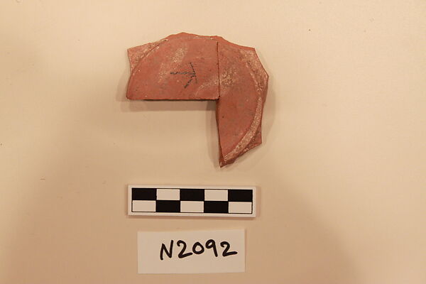 Ceramic Fragment, Earthenware; white slipped, slip-painted under a colorless glaze