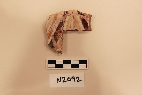 Ceramic Fragment, Earthenware; white slipped, slip-painted under a colorless glaze 