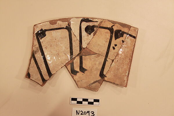 Ceramic Fragment, Earthenware; white slipped, slip-painted in dark brown under a colorless glaze 