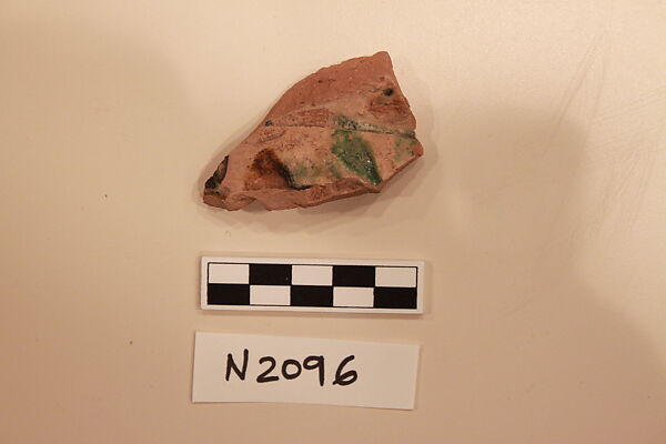 Ceramic Fragment, Earthenware; incised and splashed with polychrome glazes 