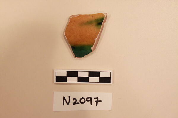 Ceramic Fragment, Earthenware; white slip, incised with polychrome glazes under a colorless glaze