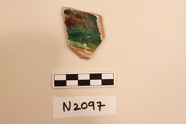 Ceramic Fragment, Earthenware; white slip, incised with polychrome glazes under a colorless glaze 