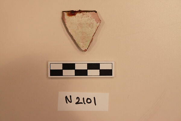Ceramic Fragment, Earthenware; white slip, incised and splashed with polychrome glazes under colorless glaze 