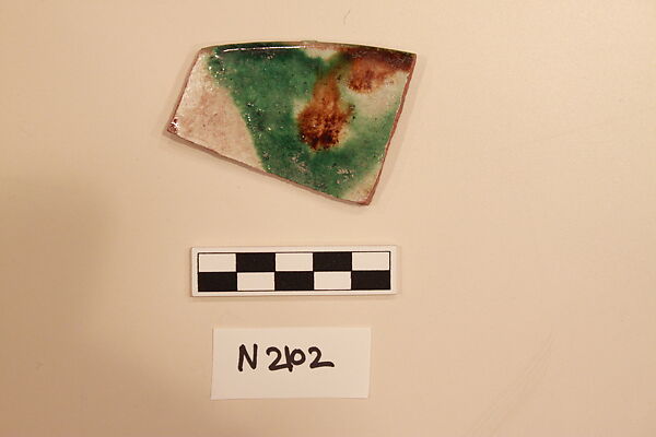Ceramic Fragment, Earthenware; white slipped, splashed with polychrome glaze