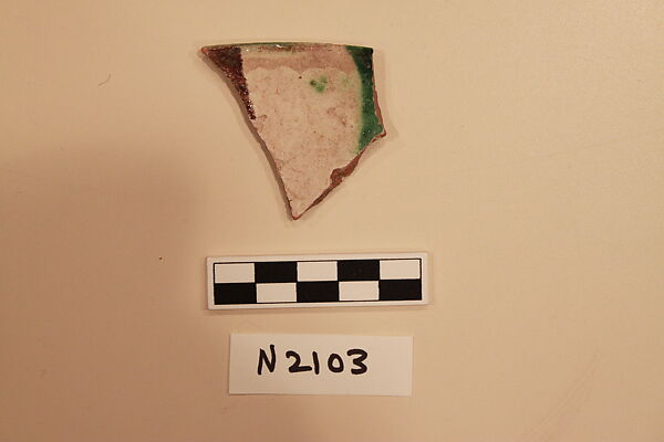 Ceramic Fragment, Earthenware; white slipped, splashed with polychrome glaze 