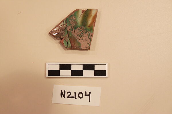 Ceramic Fragment, Earthenware;  incised and splashed with polychrome glazes 