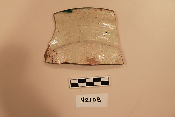Ceramic Fragment, Earthenware; white slipped, incised and splashed with polychrome glaze
