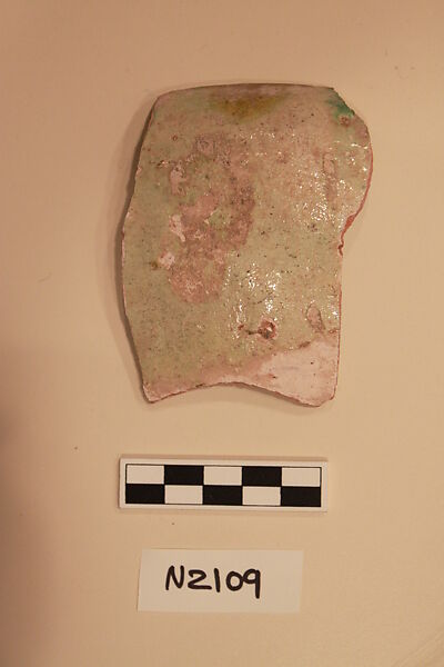 Ceramic Fragment, Earthenware; white slipped, incised and splashed with polychrome glaze