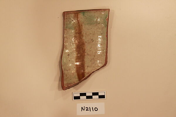 Ceramic Fragment, Earthenware; white slipped,  splashed with polychrome glaze