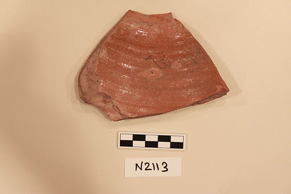 Ceramic Fragment, Earthenware; slip-covered;  splashed with polychrome glazes under a colorless glaze
