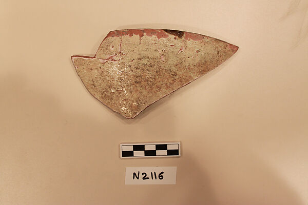Ceramic Fragment, Earthenware; white slipped, incised and splashed with polychrome glaze