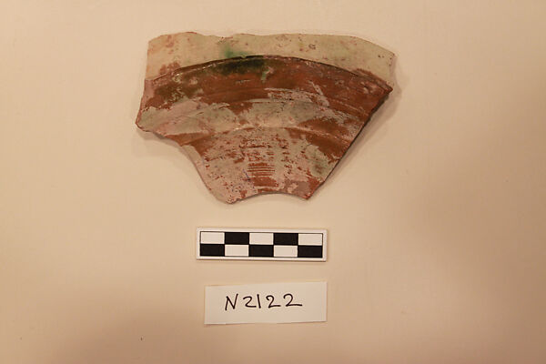 Ceramic Fragment, Earthenware; white slipped, incised and splashed with polychrome glaze