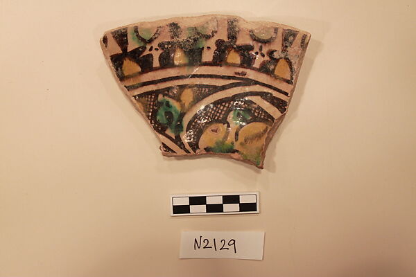Ceramic Fragment, Earthenware; slip-painted under a colorless glaze. 