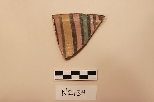 Ceramic Fragment, Earthenware; slip painted under a colorless glaze 