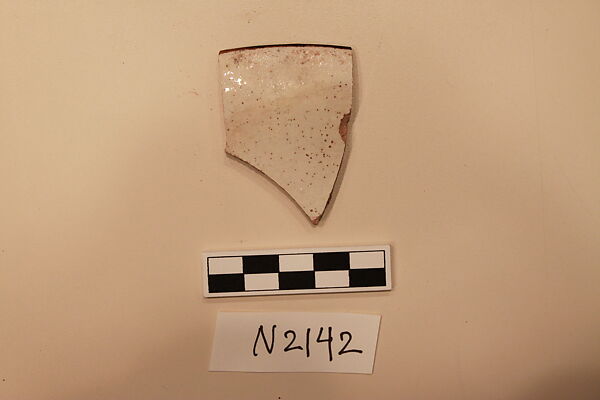 Ceramic Fragment, Earthenware; white slipped, slip-painted under colorless glaze.
