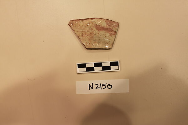 Ceramic Fragment, Earthenware; white slipped, slip painted under a colorless glaze
