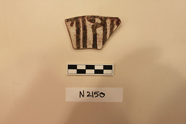 Ceramic Fragment, Earthenware; white slipped, slip painted under a colorless glaze 