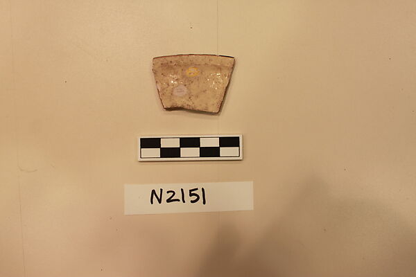 Ceramic Fragment, Earthenware; white slipped, slip painted under a colorless glaze.