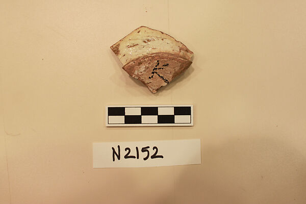 Ceramic Fragment, Earthenware; white slipped, slip painted under a colorless glaze