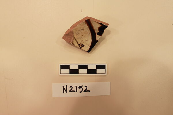Ceramic Fragment, Earthenware; white slipped, slip painted under a colorless glaze 