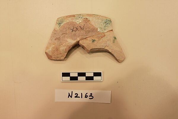 Ceramic Fragment, Earthenware; opacified glaze with green splashes 