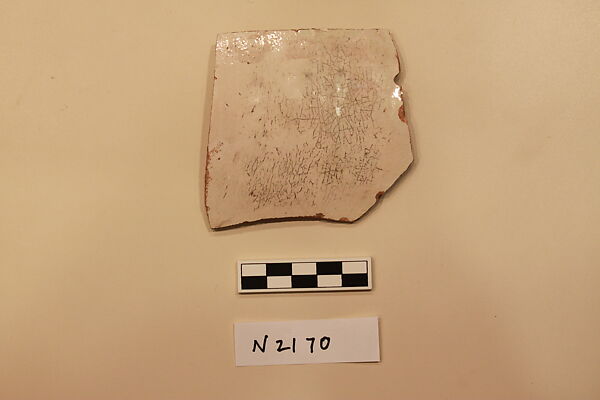 Ceramic Fragment, Earthenware; white slipped, slip-painted under a colorless glaze