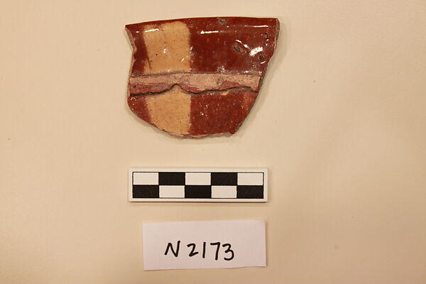 Ceramic Fragment, Earthenware; slipped, slip-painted under a transparent yellow glaze 