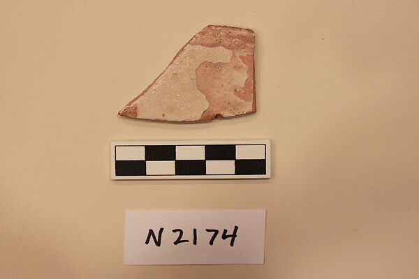 Ceramic Fragment, Earthenware; white slipped, slip-painted under a colorless glaze