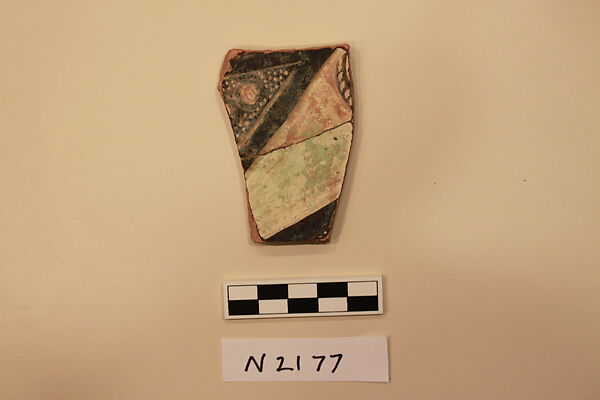 Ceramic Fragment, Earthenware; brown slipped, slip-painted under a colorless glaze with a green tinge