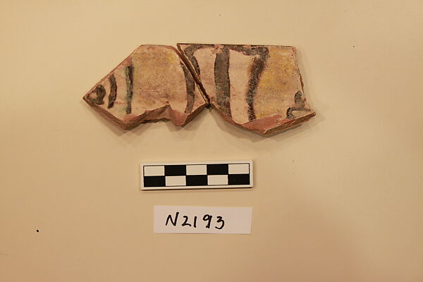 Ceramic Fragment, Earthenware; white slipped, slip-painted, painted, under a colorless glaze