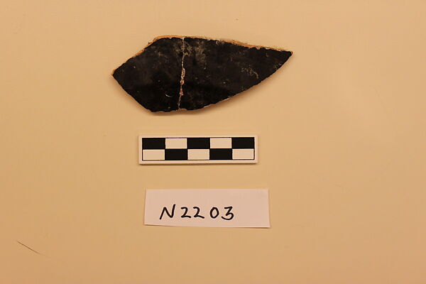 Ceramic Fragment, Earthenware; brown slipped, slip-painted under a colorless glaze