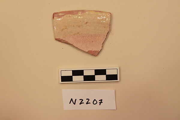 Ceramic Fragment, Earthenware; white slipped, slip-painted under a transparent yellow glaze