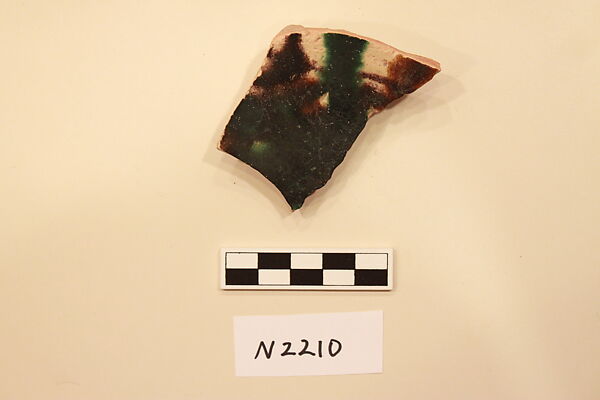 Ceramic Fragment, Earthenware; white slipped, painted and splashed with a polychrome glaze