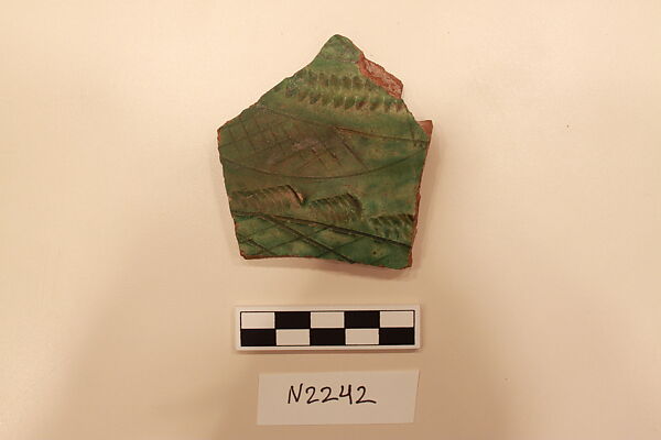 Ceramic Fragment, Earthenware; incised, excised and glazed 