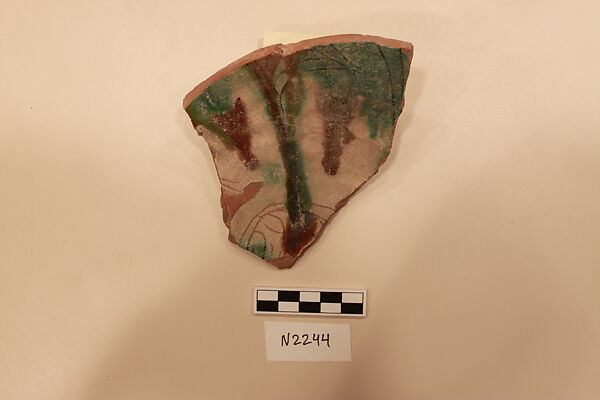 Ceramic Fragment, Earthenware; incised, splashed under a colorless glaze 