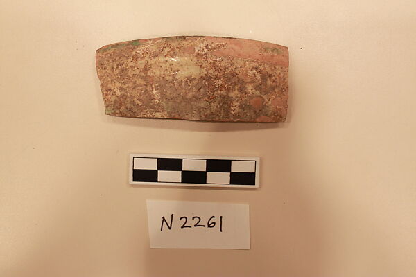 Ceramic Fragment, Earthenware; white slipped, splashed and slip-painted under a colorless glaze
