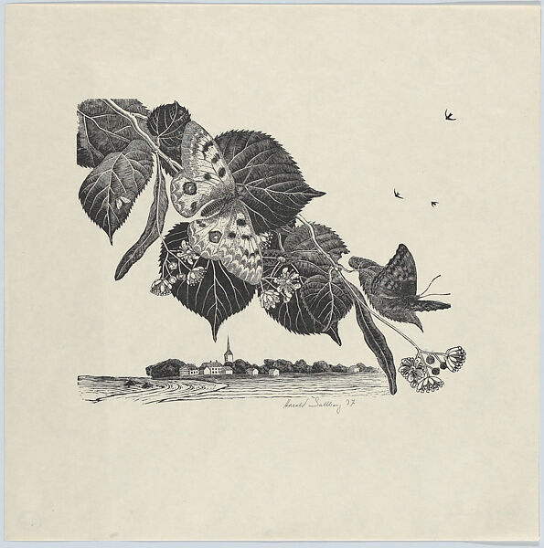 Butterflies on a branch, from the portfolio of the Swedish Fine Art Print Society (Föreningen för Grafisk Konst), Harald Sallberg (Swedish, Stockholm 1895–1963 Canary Islands), Wood engraving 