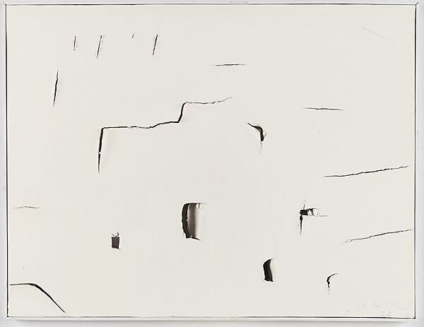Spatial Concept (Concetto Spaziale), Lucio Fontana (Italian, 1899–1968), Linen paper on canvas with slashes and holes 