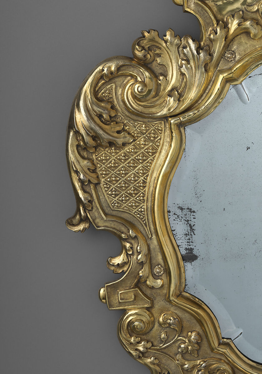 Monumental mirror sconce (one of a pair), Peter Rahm (German, 1661–1737), Silver, embossed, chiseled, engraved and gilded; mirror glass (19th century replacement); wood frame, German, Augsburg