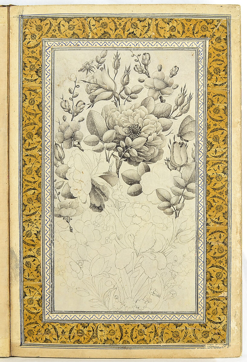 Album of Flower Paintings, Fathallah Shirazi (Iranian, active 1850s–80s), Ink on paper