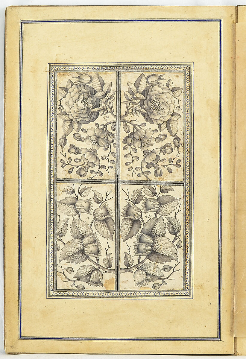 Album of Flower Paintings, Fathallah Shirazi (Iranian, active 1850s–80s), Ink on paper