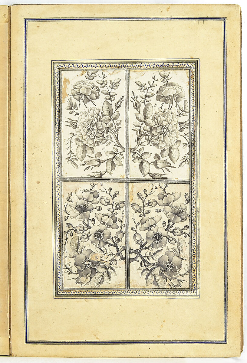 Album of Flower Paintings, Fathallah Shirazi (Iranian, active 1850s–80s), Ink on paper
