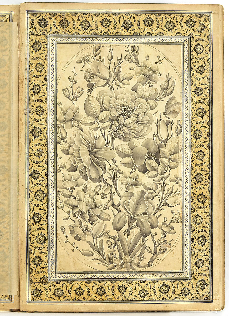 Album of Flower Paintings, Fathallah Shirazi (Iranian, active 1850s–80s), Ink on paper 