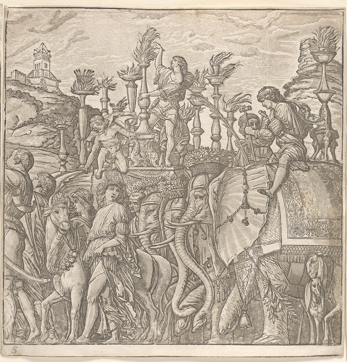 The Triumph of Julius Caesar, Andrea Andreani (Italian, Mantua 1558/1559–1629), Chiaroscuro woodcut comprising 10 sheets (9 of images and 1 title) from slightly different printings from three and four blocks in black (keyblock) and shades from light brown through gray