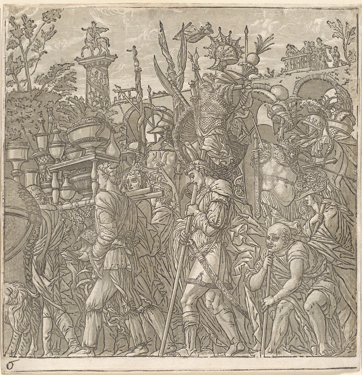 The Triumph of Julius Caesar, Andrea Andreani (Italian, Mantua 1558/1559–1629), Chiaroscuro woodcut comprising 10 sheets (9 of images and 1 title) from slightly different printings from three and four blocks in black (keyblock) and shades from light brown through gray