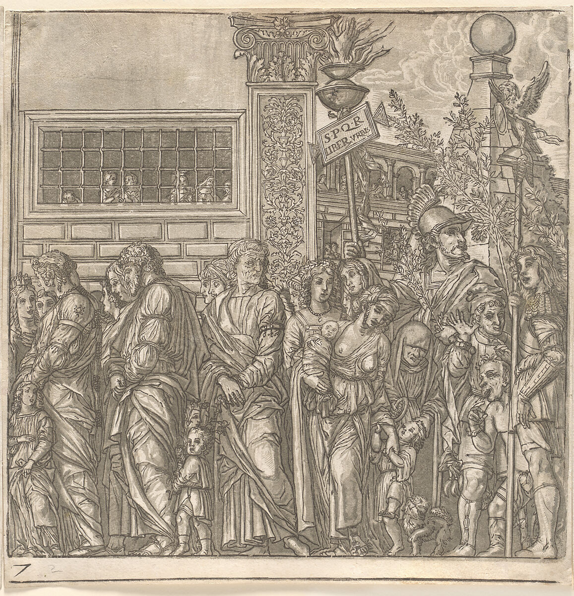 The Triumph of Julius Caesar, Andrea Andreani (Italian, Mantua 1558/1559–1629), Chiaroscuro woodcut comprising 10 sheets (9 of images and 1 title) from slightly different printings from three and four blocks in black (keyblock) and shades from light brown through gray